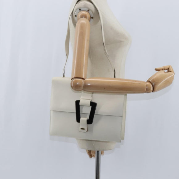 GUCCI Shoulder Bag Leather White Gold Auth BA7470