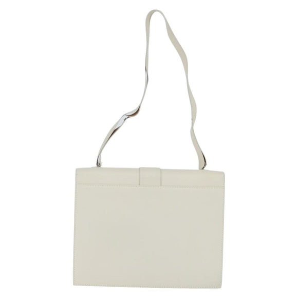 GUCCI Shoulder Bag Leather White Gold Auth BA7470