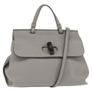 GUCCI Bamboo Hand Bag Leather 2way Gray Silver 392013 Auth BA7471-1