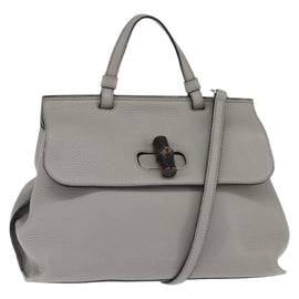 GUCCI Bamboo Hand Bag Leather 2way Gray Silver 392013 Auth BA7471