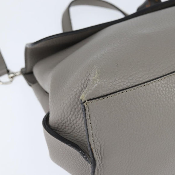 GUCCI Bamboo Hand Bag Leather 2way Gray Silver 392013 Auth BA7471