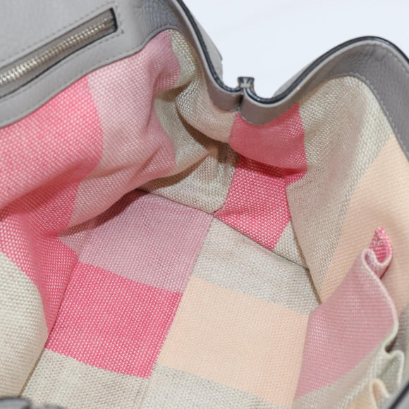 GUCCI Bamboo Hand Bag Leather 2way Gray Silver 392013 Auth BA7471