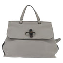 GUCCI Bamboo Hand Bag Leather 2way Gray Silver 392013 Auth BA7471-13