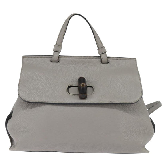 GUCCI Bamboo Hand Bag Leather 2way Gray Silver 392013 Auth BA7471