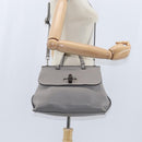 GUCCI Bamboo Hand Bag Leather 2way Gray Silver 392013 Auth BA7471-23