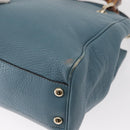 GUCCI Bamboo Hand Bag Leather 2way Blue Silver 336032 Auth BA7472-9