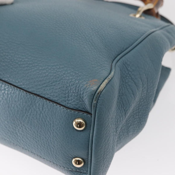 GUCCI Bamboo Hand Bag Leather 2way Blue Silver 336032 Auth BA7472