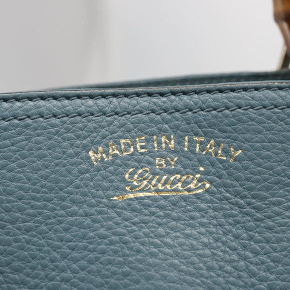 GUCCI Bamboo Hand Bag Leather 2way Blue Silver 336032 Auth BA7472