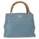 GUCCI Bamboo Hand Bag Leather 2way Blue Silver 336032 Auth BA7472-13