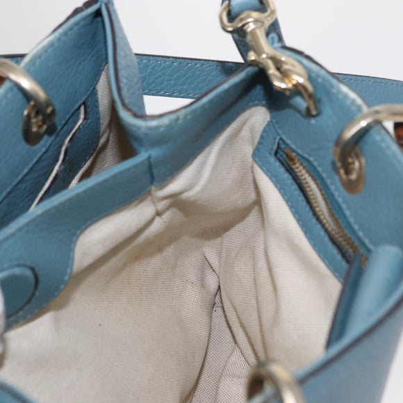 GUCCI Bamboo Hand Bag Leather 2way Blue Silver 336032 Auth BA7472