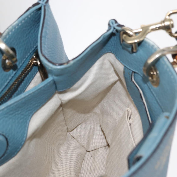 GUCCI Bamboo Hand Bag Leather 2way Blue Silver 336032 Auth BA7472