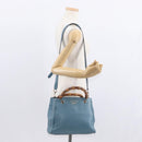 GUCCI Bamboo Hand Bag Leather 2way Blue Silver 336032 Auth BA7472-28