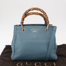 GUCCI Bamboo Hand Bag Leather 2way Blue Silver 336032 Auth BA7472-12