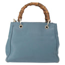 GUCCI Bamboo Hand Bag Leather 2way Blue Silver 336032 Auth BA7472-2