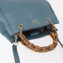GUCCI Bamboo Hand Bag Leather 2way Blue Silver 336032 Auth BA7472-6