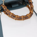 GUCCI Bamboo Hand Bag Leather 2way Blue Silver 336032 Auth BA7472-7
