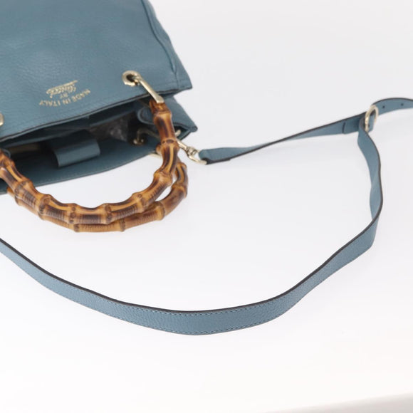 GUCCI Bamboo Hand Bag Leather 2way Blue Silver 336032 Auth BA7472