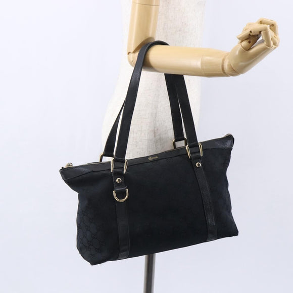 GUCCI GG Canvas Abbey Tote Bag Black Gold 141470 Auth BA7477