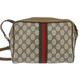 GUCCI GG Supreme Web Sherry Line Bag PVC Beige Gold 56 02 004 Auth BA7480 - 0