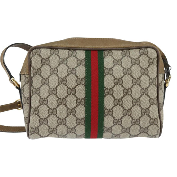 GUCCI GG Supreme Web Sherry Line Bag PVC Beige Gold 56 02 004 Auth BA7480