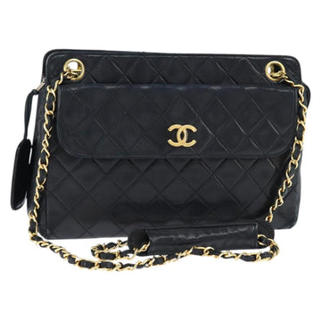 CHANEL Matelasse Chain Shoulder Bag Lamb Skin Black Gold CC Auth BA7483