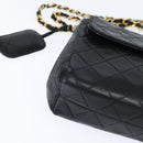 CHANEL Matelasse Chain Shoulder Bag Lamb Skin Black Gold CC Auth BA7483-10