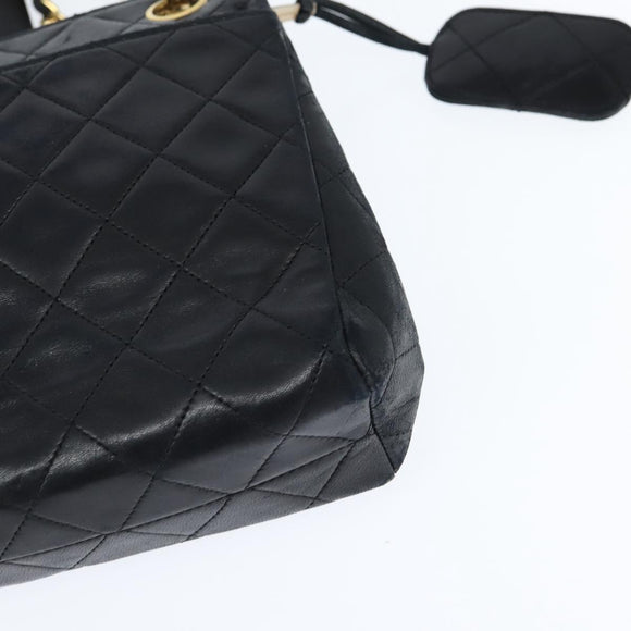 CHANEL Matelasse Chain Shoulder Bag Lamb Skin Black Gold CC Auth BA7483