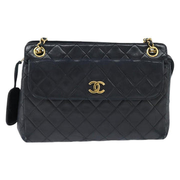 CHANEL Matelasse Chain Shoulder Bag Lamb Skin Black Gold CC Auth BA7483 - 0