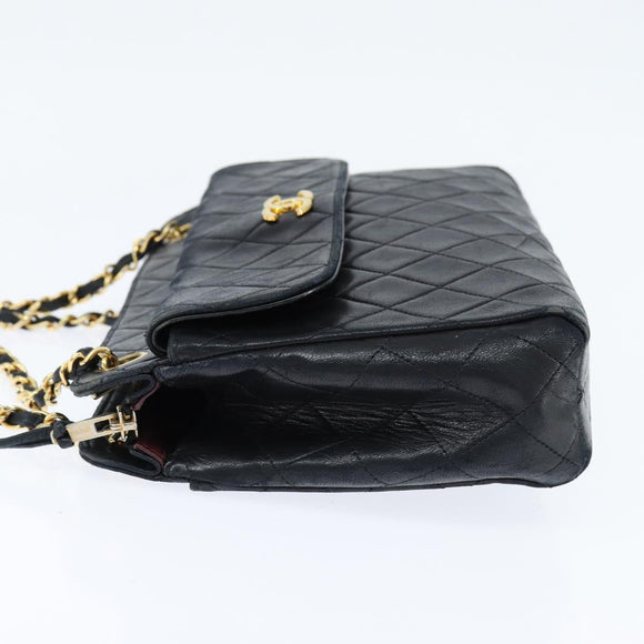 CHANEL Matelasse Chain Shoulder Bag Lamb Skin Black Gold CC Auth BA7483