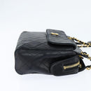 CHANEL Matelasse Chain Shoulder Bag Lamb Skin Black Gold CC Auth BA7483-5