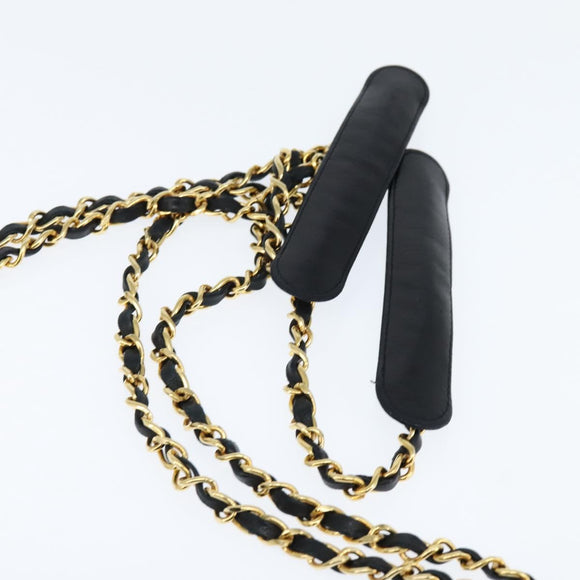 CHANEL Matelasse Chain Shoulder Bag Lamb Skin Black Gold CC Auth BA7483