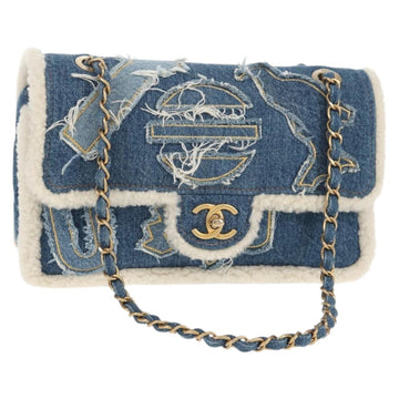 CHANEL Chain Shoulder Bag Denim Blue Gold CC Auth BA7486SM
