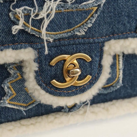 CHANEL Chain Shoulder Bag Denim Blue Gold CC Auth BA7486SM