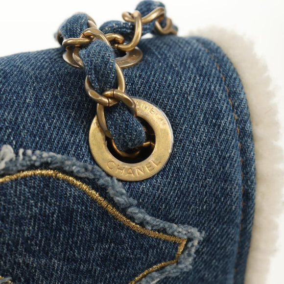 CHANEL Chain Shoulder Bag Denim Blue Gold CC Auth BA7486SM