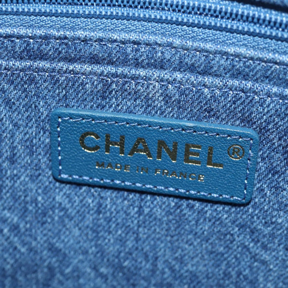 CHANEL Chain Shoulder Bag Denim Blue Gold CC Auth BA7486SM
