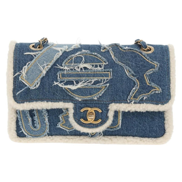 CHANEL Chain Shoulder Bag Denim Blue Gold CC Auth BA7486SM