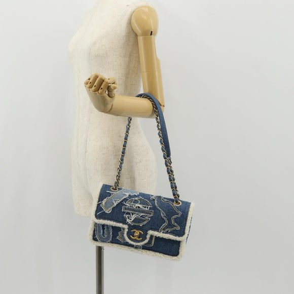 CHANEL Chain Shoulder Bag Denim Blue Gold CC Auth BA7486SM