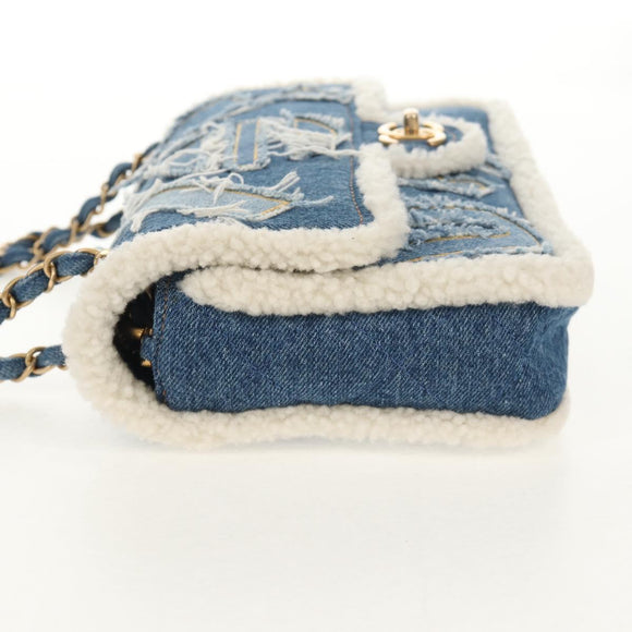 CHANEL Chain Shoulder Bag Denim Blue Gold CC Auth BA7486SM