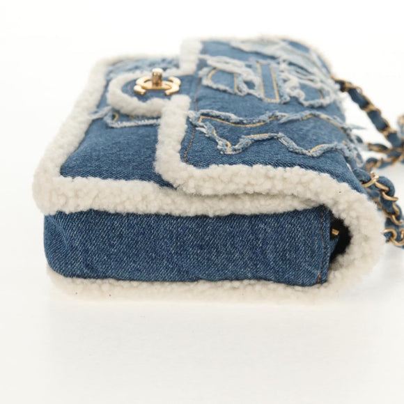 CHANEL Chain Shoulder Bag Denim Blue Gold CC Auth BA7486SM