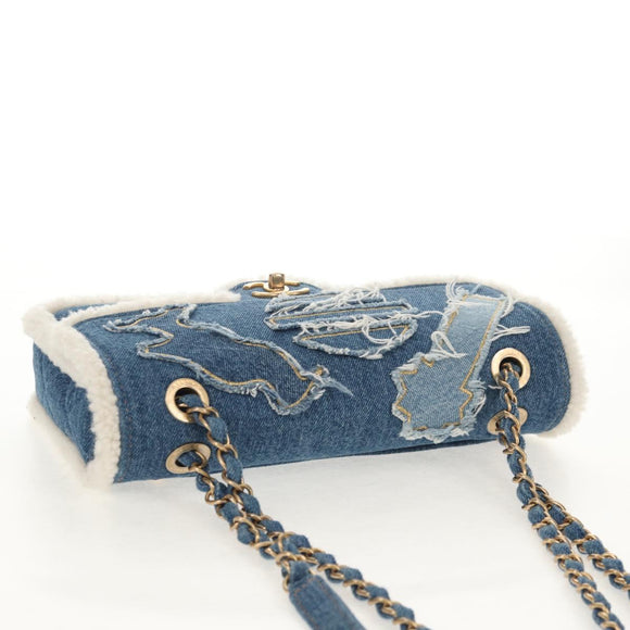 CHANEL Chain Shoulder Bag Denim Blue Gold CC Auth BA7486SM