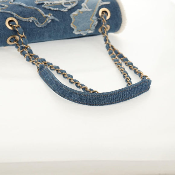 CHANEL Chain Shoulder Bag Denim Blue Gold CC Auth BA7486SM