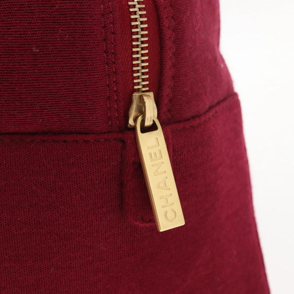 CHANEL Choco Bar Boston Bag Cotton Bordeaux Gold CC Auth BA7488