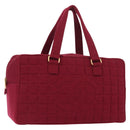 CHANEL Choco Bar Boston Bag Cotton Bordeaux Gold CC Auth BA7488-1