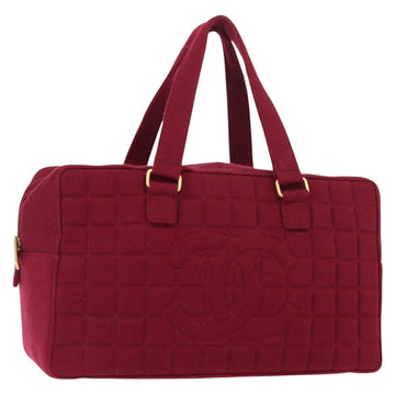 CHANEL Choco Bar Boston Bag Cotton Bordeaux Gold CC Auth BA7488