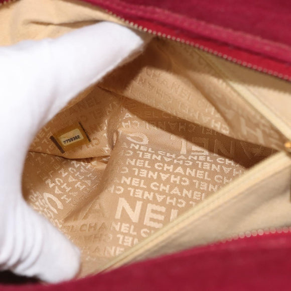 CHANEL Choco Bar Boston Bag Cotton Bordeaux Gold CC Auth BA7488