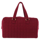 CHANEL Choco Bar Boston Bag Cotton Bordeaux Gold CC Auth BA7488-2