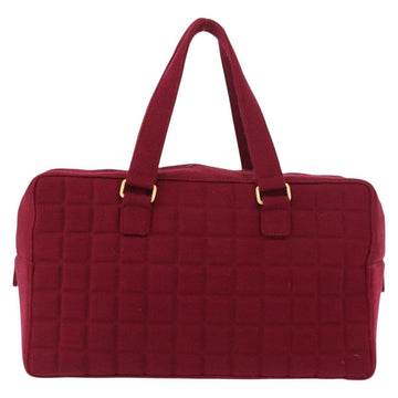 CHANEL Choco Bar Boston Bag Cotton Bordeaux Gold CC Auth BA7488 - 0