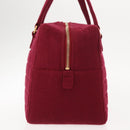 CHANEL Choco Bar Boston Bag Cotton Bordeaux Gold CC Auth BA7488-3