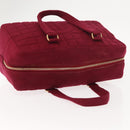 CHANEL Choco Bar Boston Bag Cotton Bordeaux Gold CC Auth BA7488-6