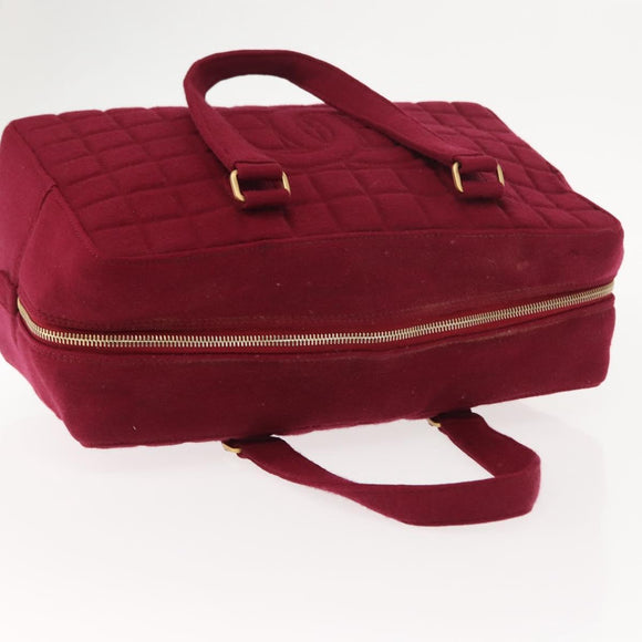 CHANEL Choco Bar Boston Bag Cotton Bordeaux Gold CC Auth BA7488